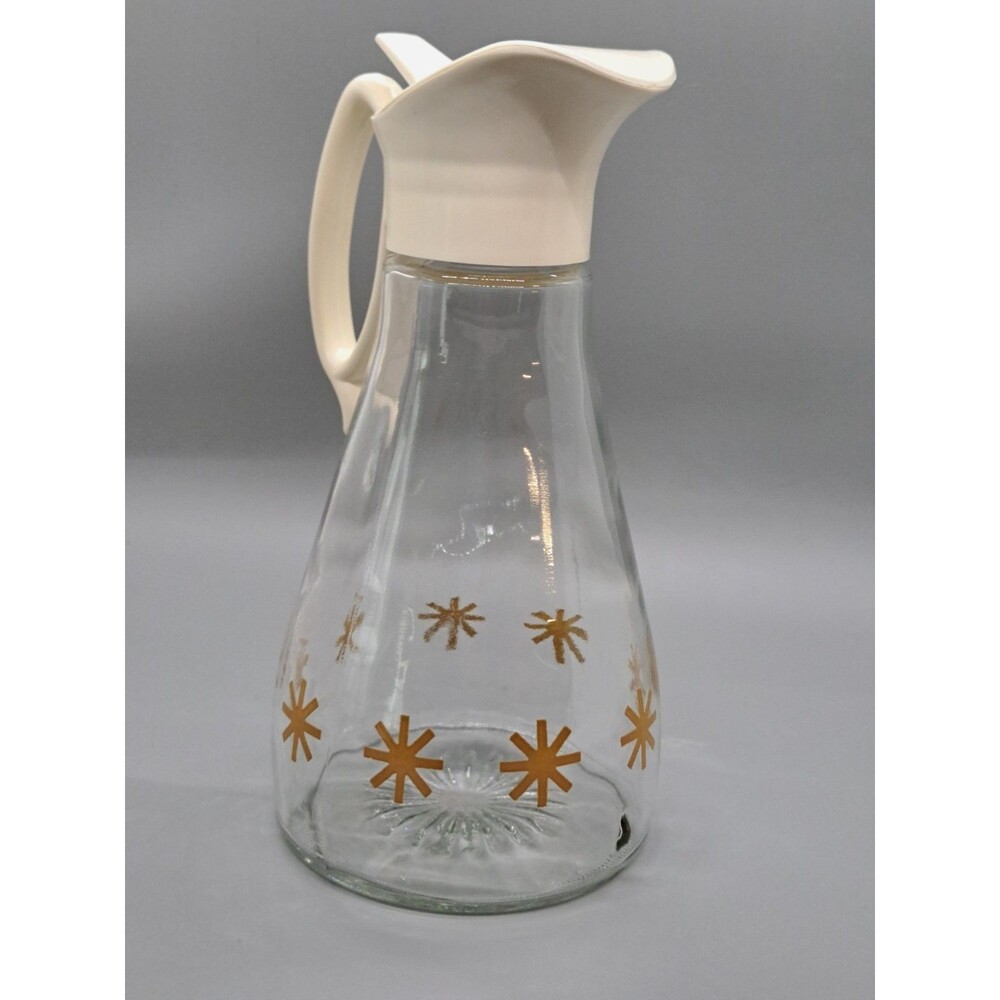 Vintage Log Cabin Syrup Dispenser Glass Gold Starburst Atomic 1960s